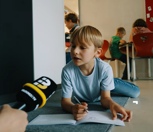 Schüler mit selbst gewähltem liegendem Lernort beantwortet Interviewfrage