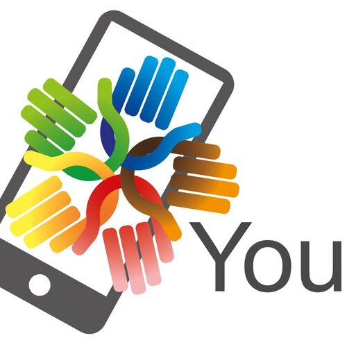 Handysymbol mit Händen in verschiedenen Farben 